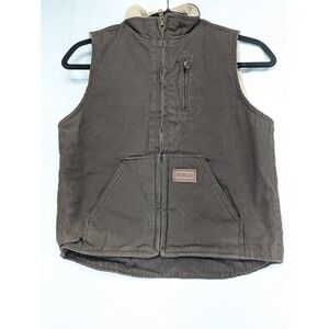Forge Mens Canvas Sherpa Lined Workwear Vest Brown Full Zip Mock Neck Small
